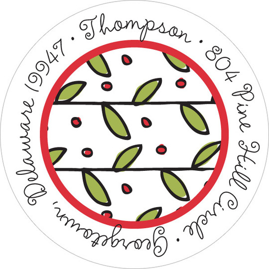 Holly & Berries Round Address Labels